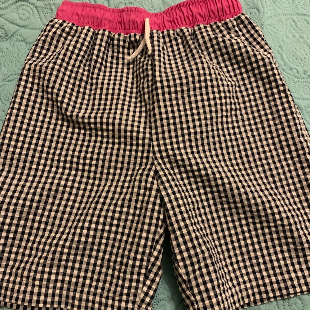 Kelly's Kids Swim Trunks size 7/8 EUC navy gingham